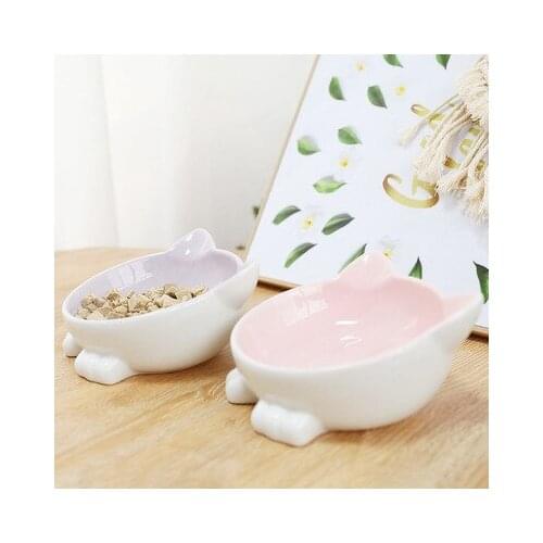 Cat Rice Bowl Dog Ceramic Bowl Cartoon Cute Elk Protects The Cervical Spine Oblique Mouth Anti-Tipping Pet Bowl Pet Supplies