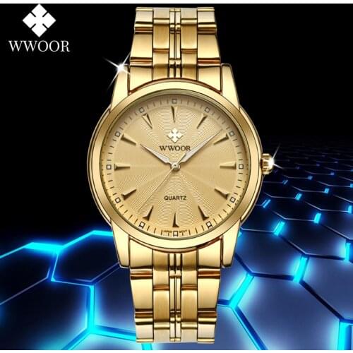 Relogio Masculino 2021 Luxury Mens Watches WWOOR Top Brand Sports Waterproof Quartz Watch Men Stainless Steel Golden Watches Men