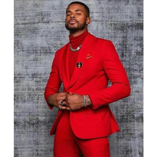 2021 Costume Homme Red Suits For Men Formal Jacket Pants Men Groom Wedding Slim Fit Suit Party Tuxedo Blazer 2 Pieces Suit