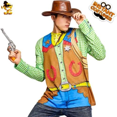 Carnival Party Man Cowboy Shirt Costume Performance 3 D Printed Long Sleeve Shirt Suit Clothing