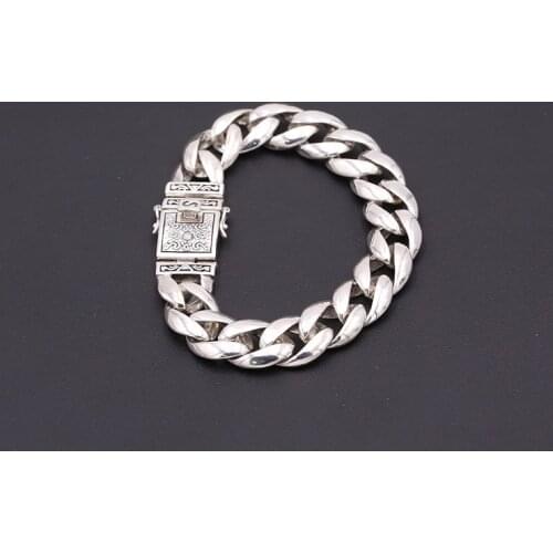 Mens Solid 925 Sterling Silver retro punk rock classic loop Link Bracelet bangle Chain Jewelry A4585