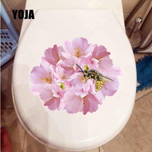 YOJA 22.6X18.9CM Beatiful Flowers And Little Bee Art Mural Wall Sticker Home Decor Toilet Seat Decal T5-0908