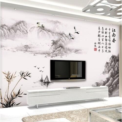 Ink Painting Landscape Wall Stickers Chinese Style Home Decor PVC Vinyl Wallpaper Bamboo Mountain Wall Decals