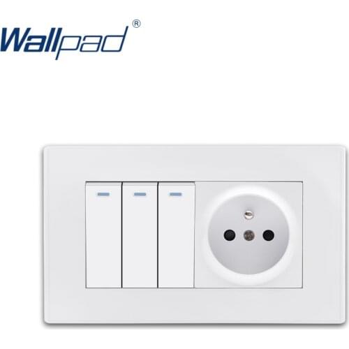 3 Gang 2 Way EU French Socket Wallpad Luxury White PC Panel Wall Light Switch Rocker Switch 16A AC110~250V