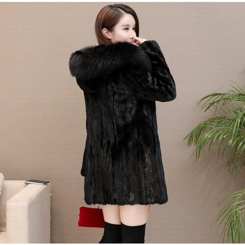 New Womens Pieces Mink Fur Coat With A Hood Full Sleeve Real Fur Winter Outwear Female