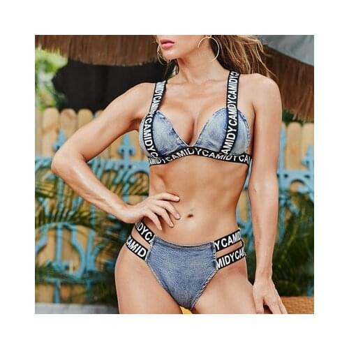 New arrival women denim bikini set sexy bra low waist shorts swimsuit beach woman swimming suit clothes bathing suits jeans