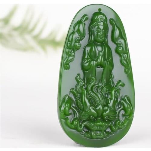 Natural Green Jade Guanyin Dragon Pendant Necklace Hand-Carved Jadeite Charm Jewelry Chinese Fashion Lucky Gifts for Men Women