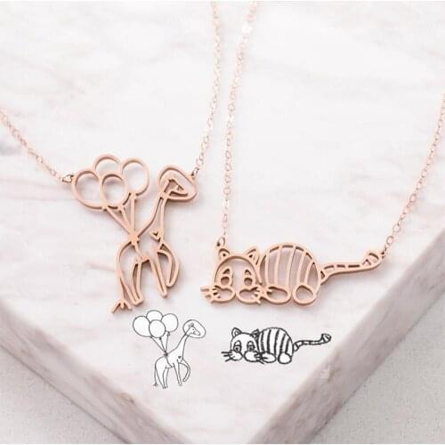 New custom personalized cute animal character stick figure stainless steel pendant necklace childrens jewelry holiday gift