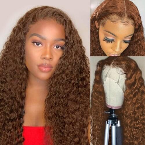 #4 Human Hair Wigs Water Wave Lace Front Wigs Pru Placked Brazilian Remy Hair T Part Wig 8-26 Inch 180% Density Wig