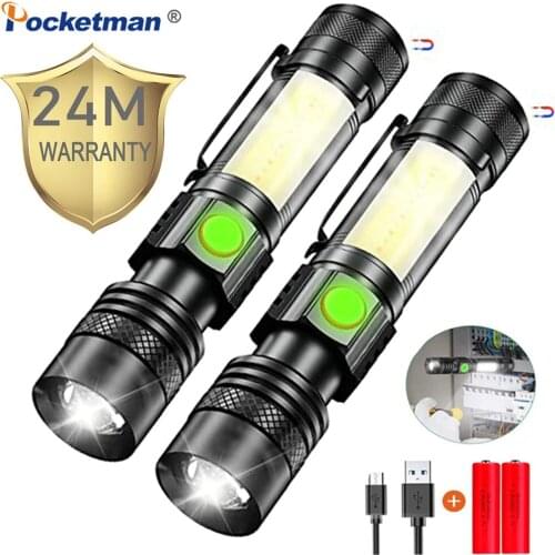 80000LM Pocketman LED Flashlight Work Light USB Rechargeable Flashlights Magnetic Tail Torch with COB Side Light