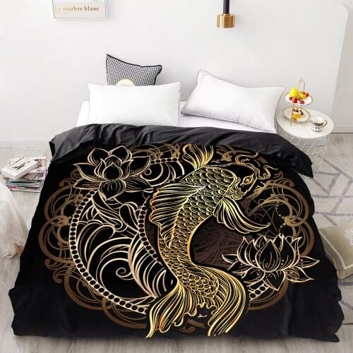 3D HD Digital Printing Custom Duvet Cover,Comforter/Quilt/Blanket case Queen King Bedding 220x240,Bedclothes Golden carp