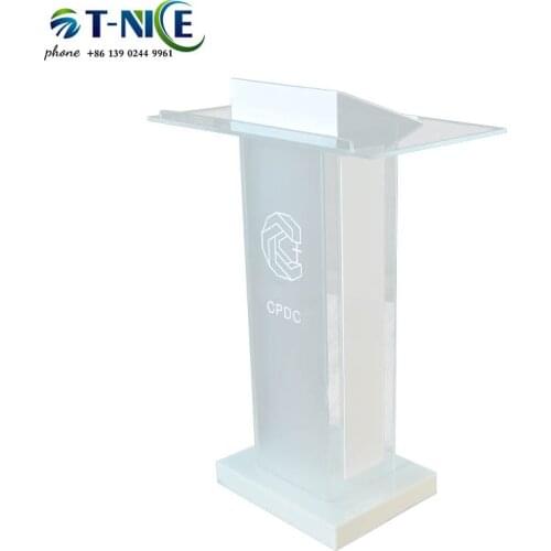 Simple And Customized Side Panel Design Style Acrylic Lectern Organic Glass Platform Church Podium Commercial Office Furniture