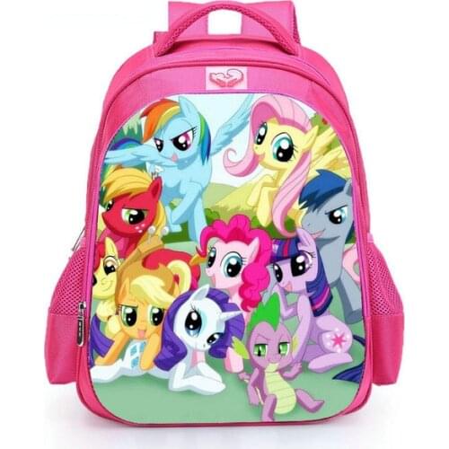 Pink My Little Pony Schoolbag Kids 16 inch Pupil Unicorn School bag for Teenager Girls Casual Travel bagpack day pack
