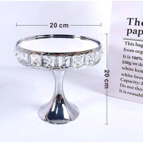Silver square tall foot crystal cake frame metal cupcake decoration dessert party display cake tray