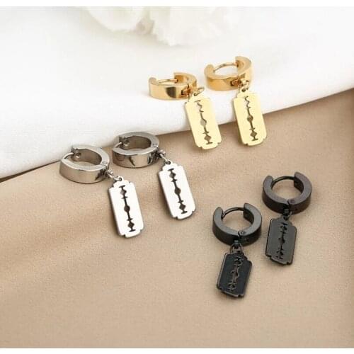 Simplicity blade Pendant Stainless steel Stud Earrings For Women Fashion Punk Hip Hop Ear Jewelry Party Gifts