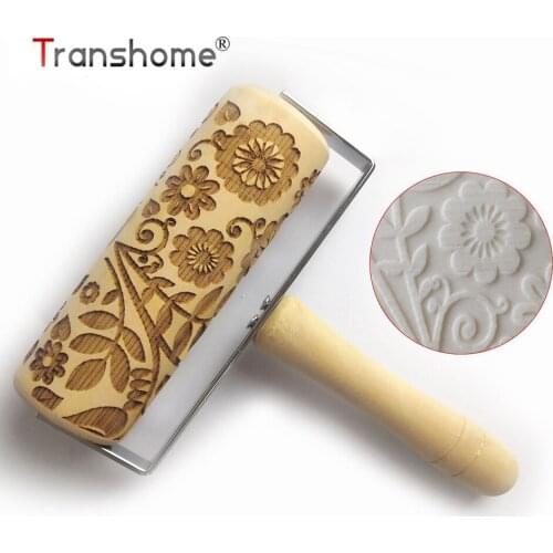 Transhome Christmas Embossing Rolling Pin 13.9*5 cm Fondant Cake Dough Engraved Roller Reindeer Snowflake Baking Cookies Tools