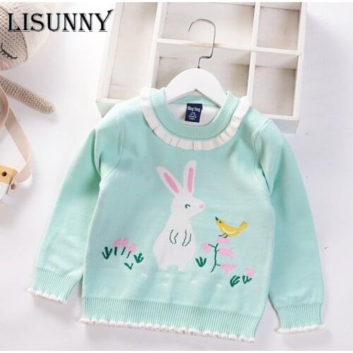 Girls Sweater 2021 Autumn Winter Cartoon Rabbit Flower Baby Jumper Children Sweaters Toddler Pullover Kids Knitted Clothes 2-7y