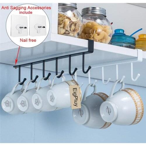 Mug Hooks Cups Wine Glasses Storage Hooks Kitchen Utensil Ties Belts and Scarf Hanging Hook Rack Holder Under Cabinet Closet