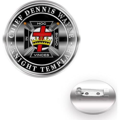 Vintage Knight Templar Design For Bag Brooches Decoration Collar Pin Glass Convex Dome Women Men Charm Accessories Gift