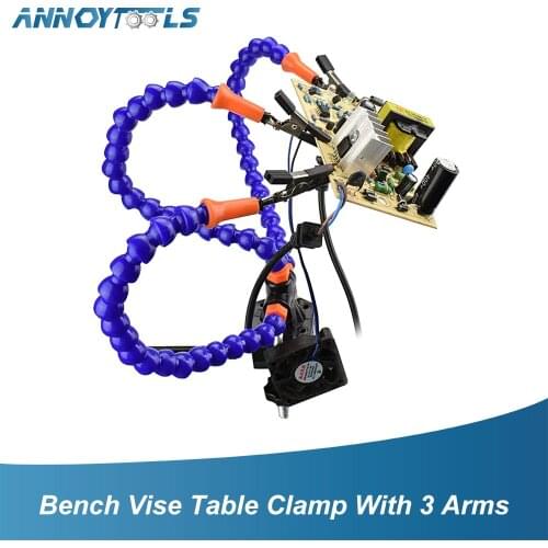 Bench Vise Table Clamp Soldering Helping Hands with 3 Flexible Arms Workshop Helping Station PCB Holder Tabletop Clamp