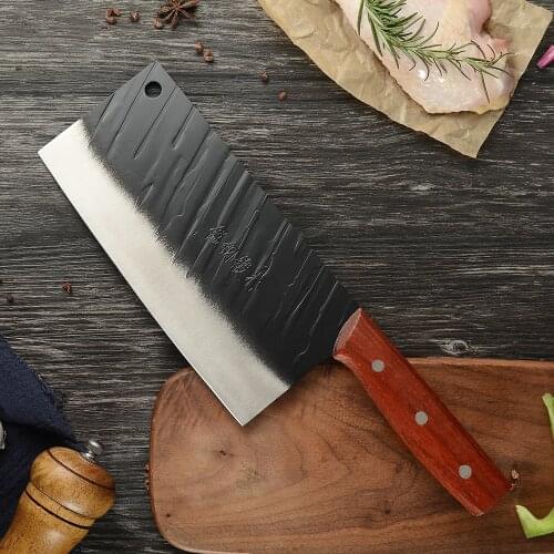 XYj Chinese Slicer Cleaver 8 Inch Hammer Pattern Solid Wood Handle Kitchen Chopping Knife Meat Cleaver Kitchen Cooking Accessory