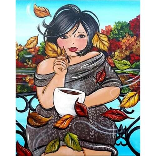 Woman With the Cup Diamond Painting Oil Portrait Round Full Drill Fallen Leaves DIY Mosaic Embroidery 5D Cross Stitch Gifts