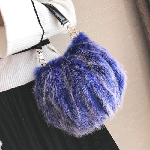 Womens Faux Fur Handbag Tote Shoulder Bag Soft Furry Fluffy Clutch Pumpkin