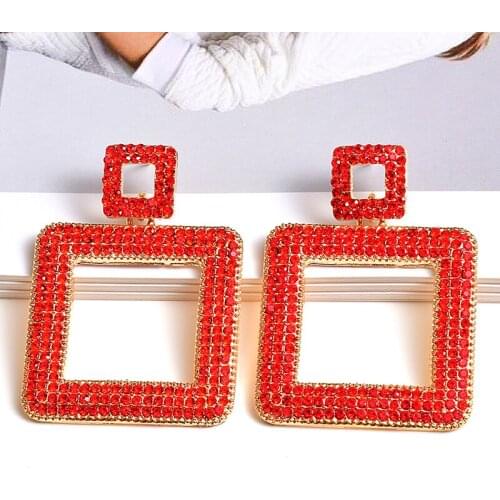 New Colorful Rhinestone Square Metal Drop Earrings High-quality Full Crystals Earring Fashion Jewelry Accessories For Women