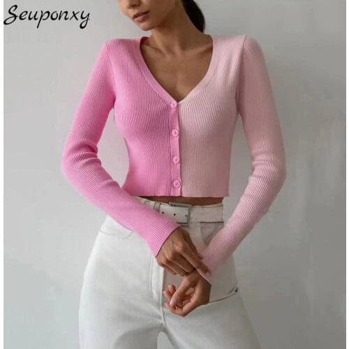 High-Quality WomenS Patchwork Casual Knitted Cardigan 2021 Summer Sexy V-Neck Long-Sleeved Single-Breasted Slim Fashion Sweater