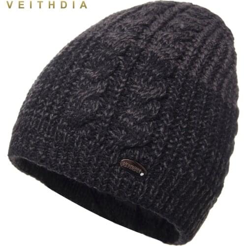 VEITHDIA Winter hats for mens beanies Knitted wool skullies solid color bone Double layer gorro keep warm autumn hat men caps
