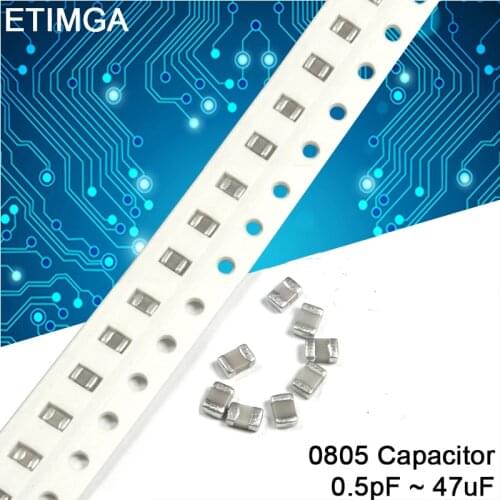 100pcs/Lot 0805 SMD Chip Multilayer Ceramic Capacitor 0.5pF to 47uF 10pF 22pF 100pF 1nF 10nF 0.1uF 1uF 2.2uF 4.7uF 10uF 22uF