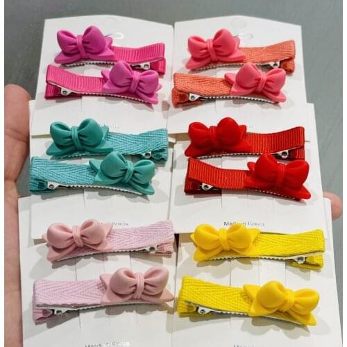 2Pcs 3D Bow Tie Flower Hairpins For Girls Headwear Sweet Hair Clips Barrettes Kids Fashion Hair Accessories Brithday Gift