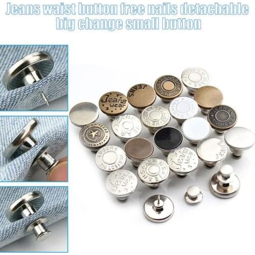 2PCs Snap Fastener Metal Buttons for Clothing Jeans Perfect Fit Adjust Button self Increase Reduce Waist Free Nail Sew Botones