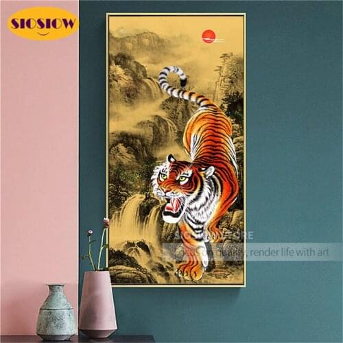 5D Full Drill Diamond Painting Tiger Animal Drill Resin Square 3D Chinese Mosaic Embroidery Cross Stitch Kit Art Craft Diy Gifts