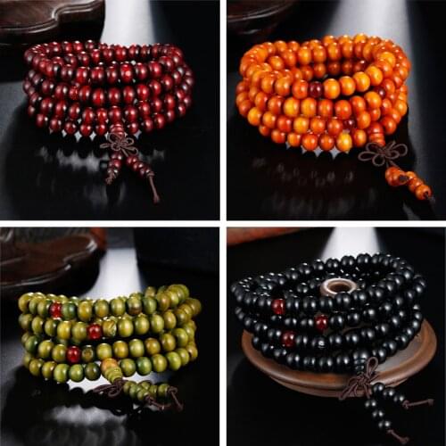 10 Color Natural Sandalwood 6mm 8mm Beads Bracelet Retro 108 Wood Bead Multilayer Buddha Prayer Bracelets Men Women Jewelry Gift