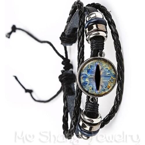 Dragon Evil Eye Bracelet Dragon Eye Glass Cabochon Snap Multi-layer Leather Bracelet Fashion Evil Eye Jewelry Men Fashion