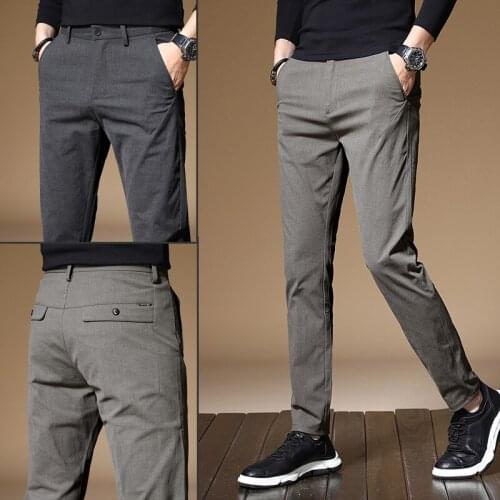 2021Spring autumn New Mens Cotton Straight Casual Pants Business Fashion Solid Color Elasticity Trousers Male Brand Pants 28-38