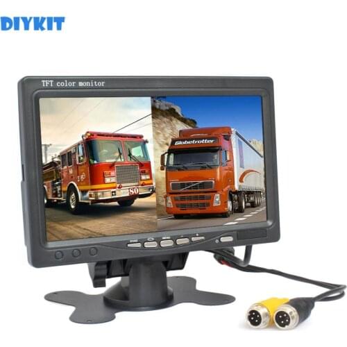 DIYKIT 7" TFT LCD Color Rear View Monitor Car Monitor with 2 x 4PIN Video Input Diaplay Two Cameras Image