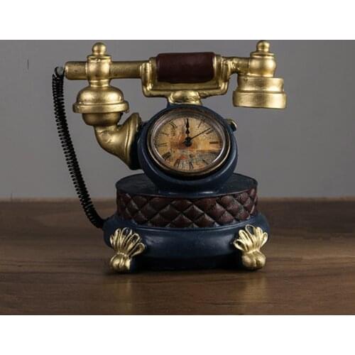 European Retro Telephone Clock Home Decoration Living Clothing Store Resin Vintage Table Clock Mute Desk Clocks Table Watch Gift