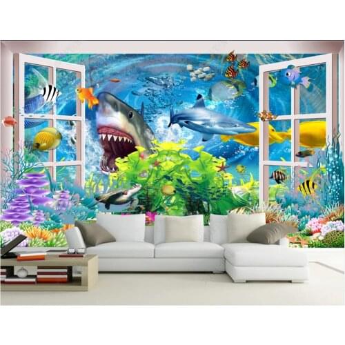 Photo wallpaper 3d on the wall custom mural Sea world shark coral seaweed home decor living room Wallpaper for walls in rolls