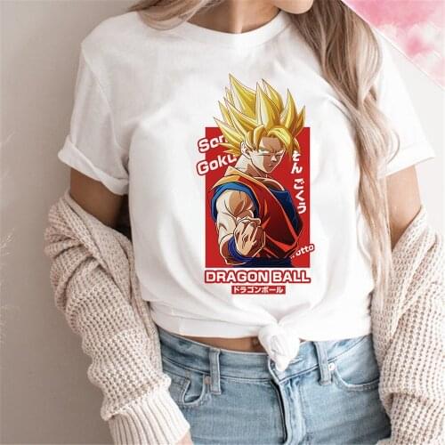 Cartoon Dragon Ball Anime Women Tshirt Kawaii Son Goku Print O-Neck Casual Short Sleeve Female Clothes Dropship