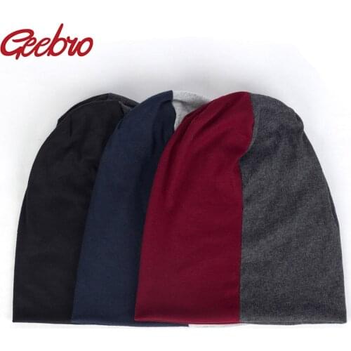 Geebro Women Casual Fashion splice Double Color Hats Cotton Beanies For Female Man Caps Female Skullies Bonnets Turban Wraps Cap