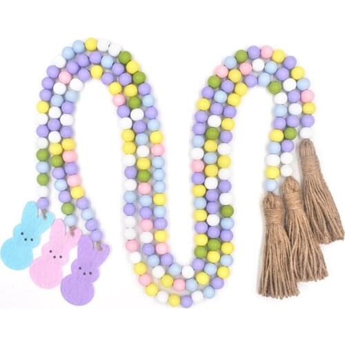3 Pcs Happy Easter Decor Wood Bead Garland Wall Hanging Ornament Party Supplies