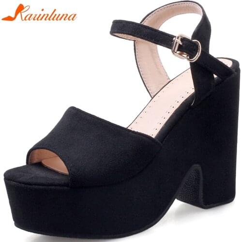 Karinluna New Arrivals 2020 Dropship Peep Toe Summer Sandals Woman Shoes Square Heels Platform Buckle Strap Shoes Womn Sandals