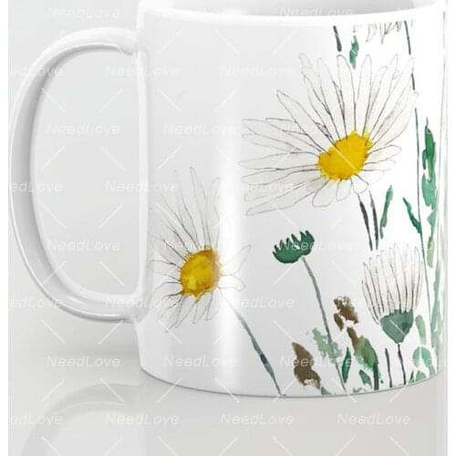 White Margaret Daisy Coffee Mug, 11 Oz Ceramic White Coffee Mugs, Funny Tea Cups, Christmas Gifts
