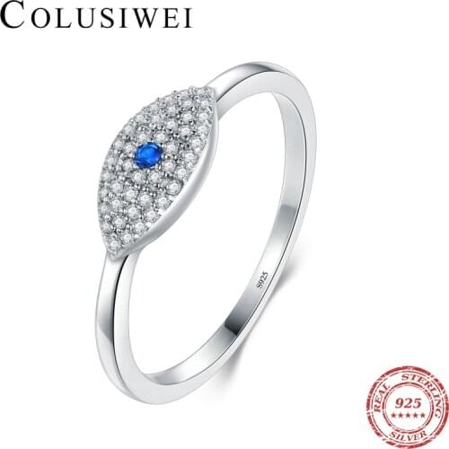 2019 New Sale 100% 925 Sterling Silver Cubic Zirconia Blue Eye Lucky Finger Rings For Women Luxury Charm Fashion Fine Jewelry
