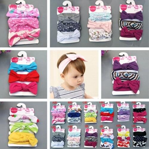 3 Pcs Baby Girls Rabbit Bunny Ears cotton Headbands cute Print Bow knot Elastic Hair Bands Accessories Kids Tuban Headdress sets