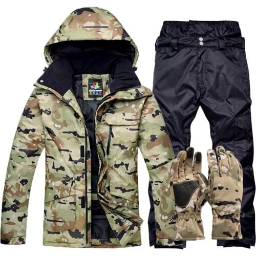 Winter Warm Camouflage Ski Suit Men Skiing Suit Sets Outdoor Snow Clothes Waterproof Windproof Adult Sports Suit