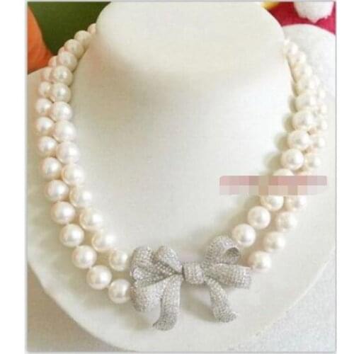 Beautiful NEW AAA double strands 10-11mm REAL ROUND south sea white pearl necklace,SILVER Clasp