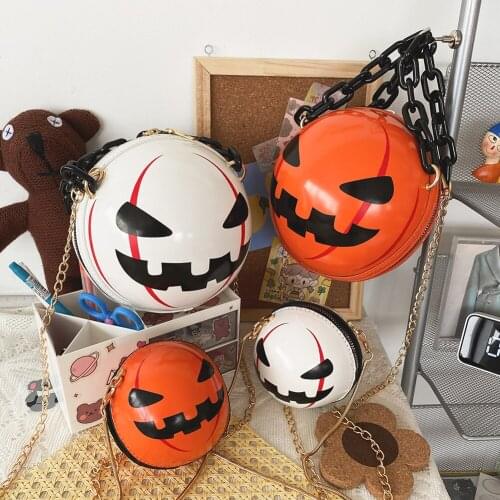 Fashion Womens Bag Funny Devil Printing PU Leather Round Shoulder Crossbody Bag Casual Ladies Chain Ball Shape Shopper Handbags